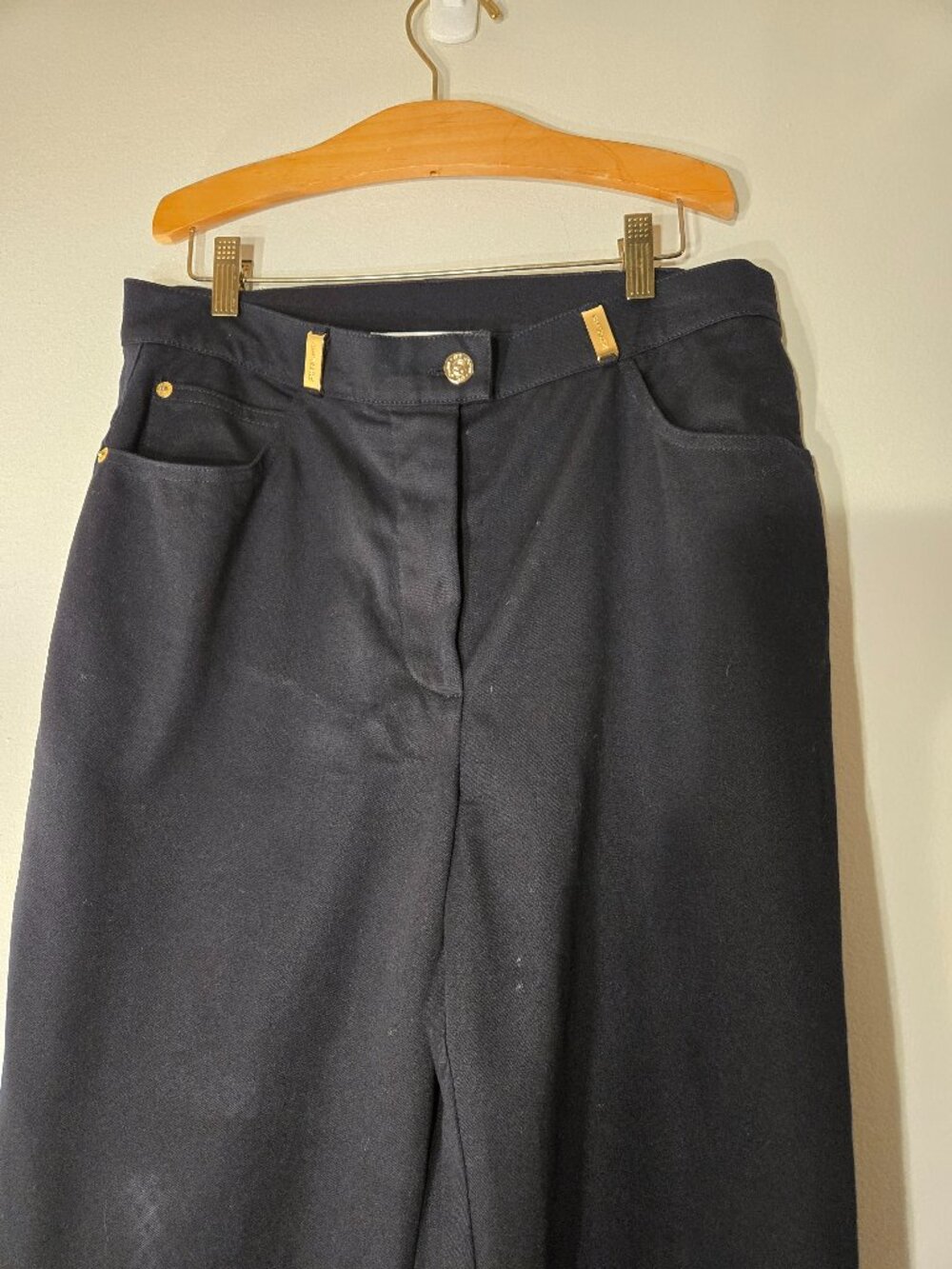 Black St. John Sport Pants Size 12 Gold Logo Hardware | Comfortable Luxury Every